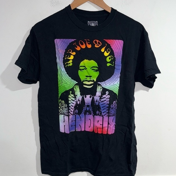Jimmy Hendrix shirt purple haze hey Joe 1967 tie dye print groovy font medium - Picture 1 of 2